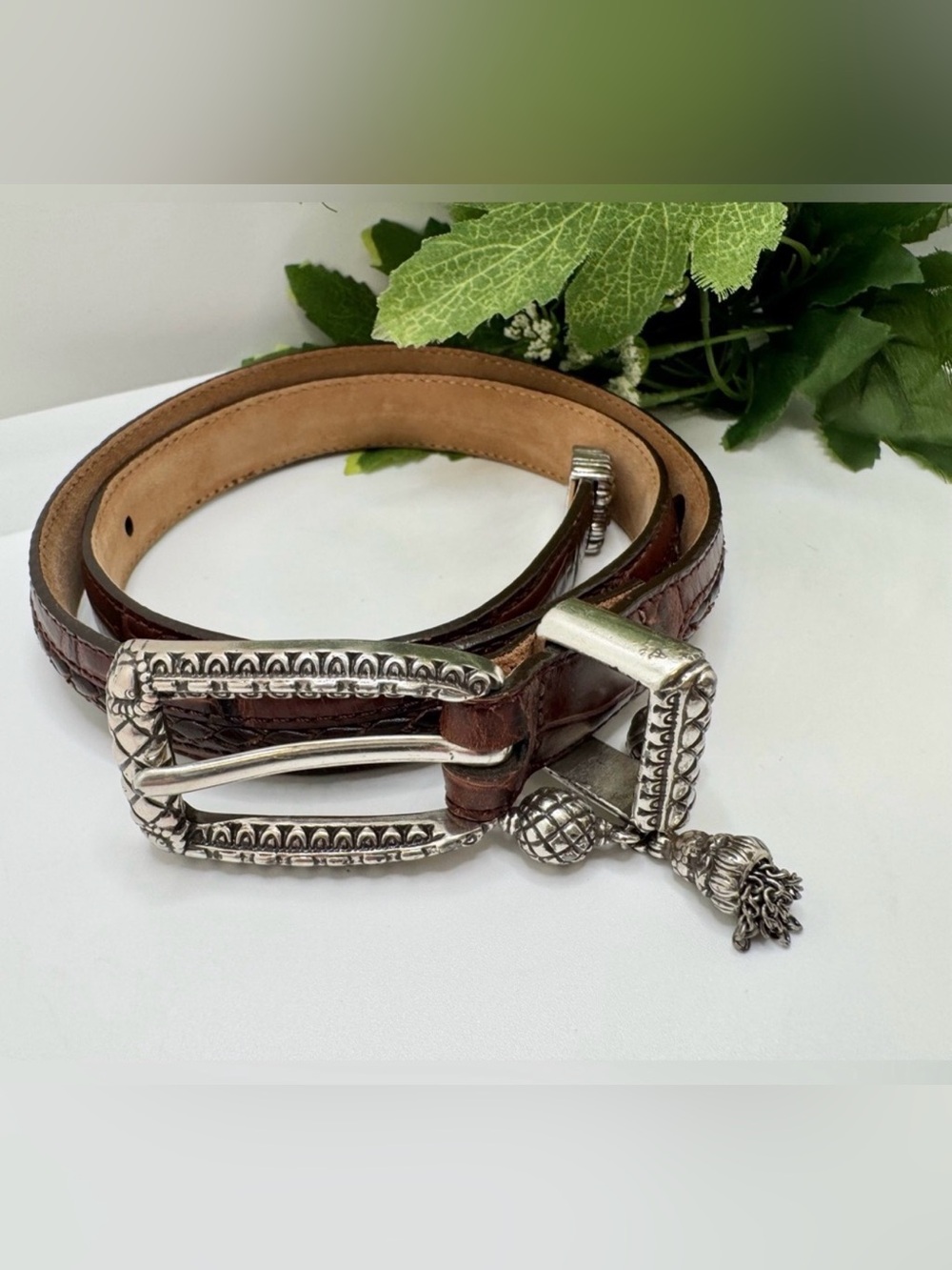 Vintage Brighton Women's ‎ Brown Leather Belt Embelishments